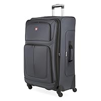 SWISSGEAR Sion Softside Expandable Spinner Luggage Durable Lightweight Travel Suitcase, Dark Grey, Checked-Large 29-Inch