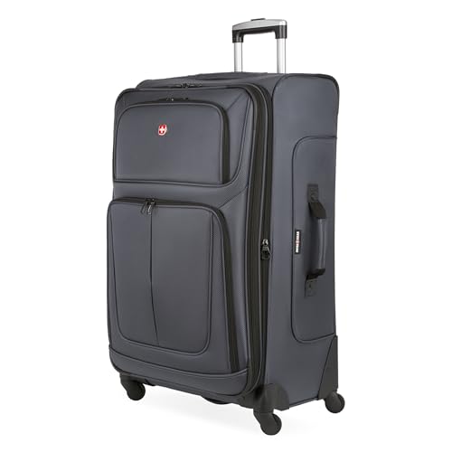 SwissGear Sion Softside Expandable Luggage, Dark Grey, Checked-Large 29-Inch