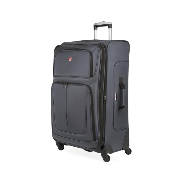 SWISSGEAR Sion Softside Expandable Spinner Luggage Durable Lightweight Travel Suitcase, Dark Grey, Checked-Large 29-Inch