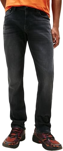 Tommy Jeans Men’s Austin Slim Tapered Fit Jeans, Black (Denim Black), 32W/34L