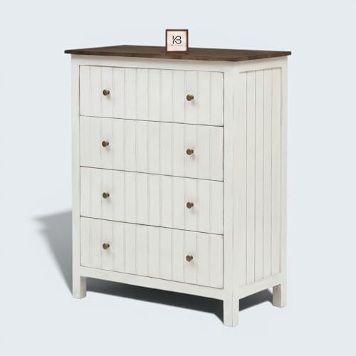 Image of Solid Wood Madrid Chest of Drawers | Drawer Chest with 4 Drawers | Wooden Drawer Storage Cabinet | Finish- White