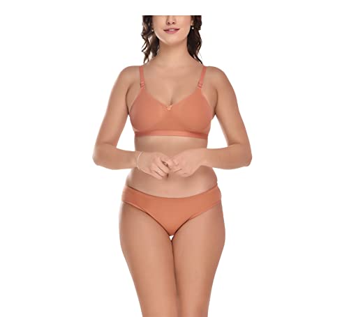Image of Elina Women's Full Coverage Non Padded with Detachable Strap Cotton Hosiery Bra and Panty Set (Lovia Set)