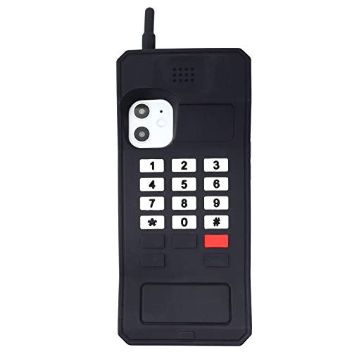 Sinwere Cute Retro Classic Cellular Phone Shaped Case For Iphone 11 6.1 Inch(2019), Soft Silicone 3D Cartoon Cover,Kids Girls Rubber Protector Back Case (Black) #TOP2