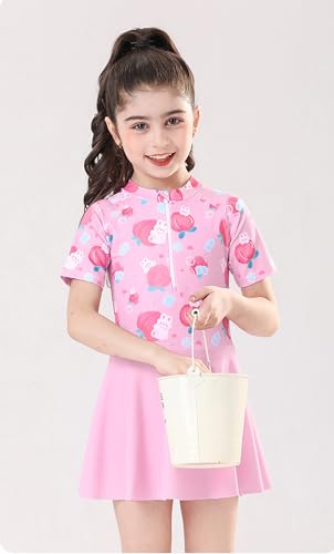 Image of Girls Swimsuit Girls One Piece Skirted Swimsuit Short Sleeve Floral Rash Guard Bathing Suit Swim Dress Swimwear