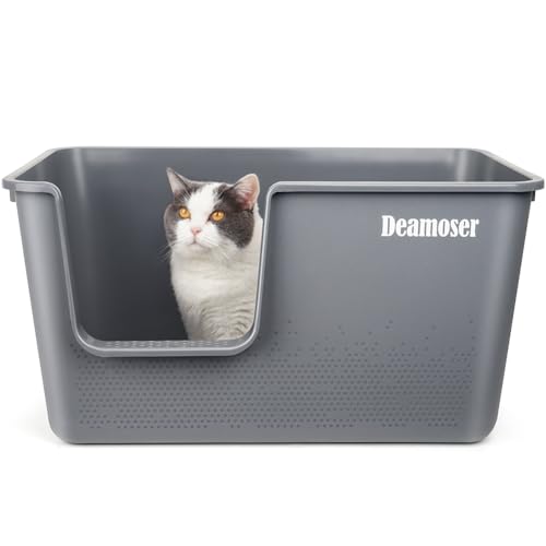 Extra Large High Sided Cat Litter Tray for Multi-Cat Households 54x31x32,Deep Cats Litter Box Anti-Splashing Grey