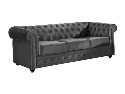 Vente-unique-Sofá 3 plazas de Terciopelo Chesterfield - Gris Antracita