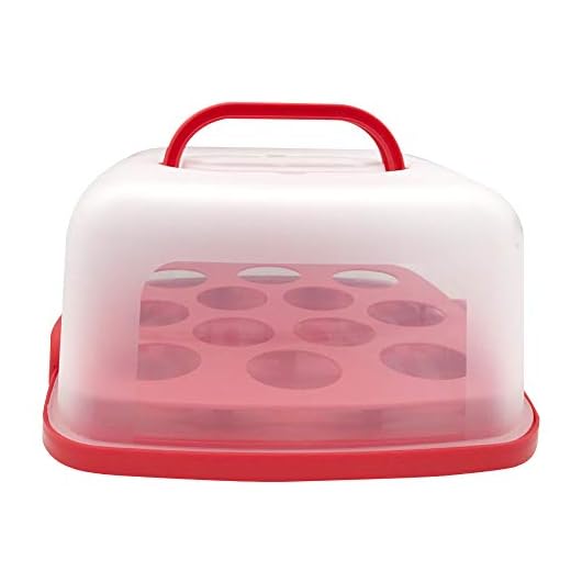 11 Inch Portable Square Cake Carrier with Handle and Cupcake Holder Tray Pie Saver Cupcake Container Translucent Dome for Transporting Cakes, Cupcakes, Cookies, Pies, or Other Desserts Red