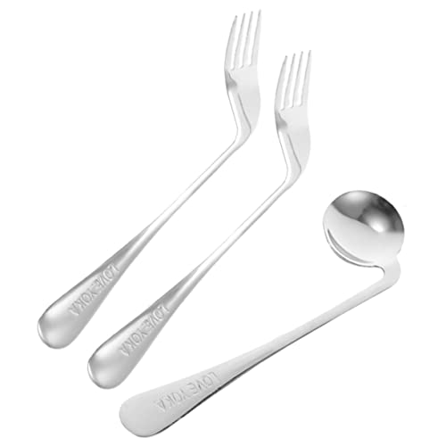 BEBEMOKO Curved Forks Spoons for 's Set of Angled Eating Utensils Non-Slip for Comfortable to Hold