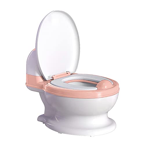 Potty Training Toilet, Realistic Potty Training Seat, Toddler Potty Chair with Soft Seat, Removable Potty Pot, Toilet Tissue Dispenser and Splash Guard, Non-Slip for Toddler& Baby&Kids White, Pink