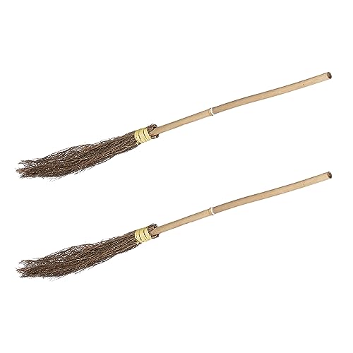 Relaxdays Hexenbesen 2er Set mit Stiel 97 cm lang Kostümzubehör für Erwachsene Halloween Bambus Zauberbesen Natur