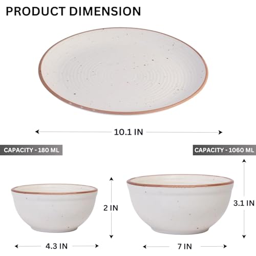 Image of Ribbed Ceramic Plates for Dinner with Katoris (9 Pieces, 4 Bowl & 4 Plates and 1 Large Serving Bowl Dishwasher & Microwave Safe) -Dinner Sets Ceramic Bowls Set Dinnerware Sets White