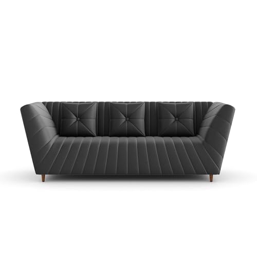 Image of Amazon Brand - Solimo Corell Tufted Velvet Fabric 3 Seater Sofa for Living Room Furniture (Grey)|3 Year Warranty