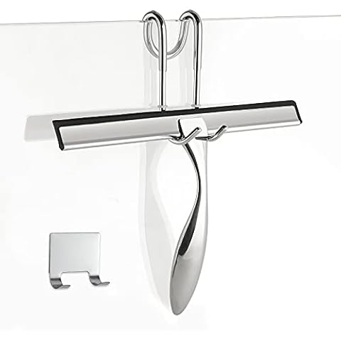 Simtive 10-Inch Shower Squeegee Set, Includes Chrome-Plated Shower Door Hook and Adhesive Hook, for Shower Doors, Mirror and Window Cover