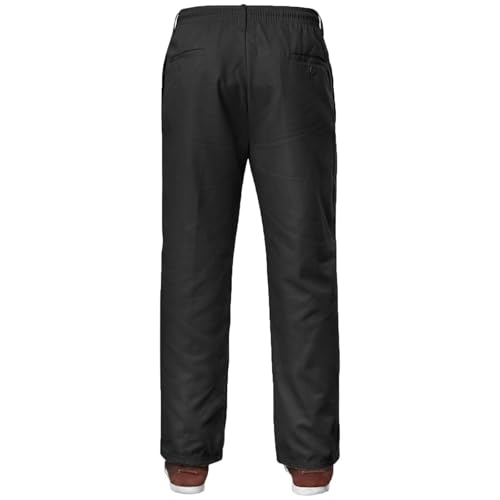 Mens Smart Rugby Trousers Fully Elasticated Stretch Waist Band Draw Cord Comfortable Fit Wrinkle Resistant Lightweight Workwear Bottoms Straight Leg Casual Formal Work Flat Front Pants (Black,40/29) - Image 3