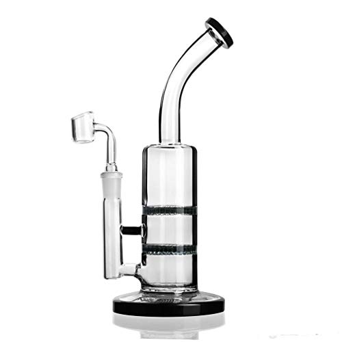 Bongs de vidrio Tubería de agua Plataforma Dab Bongs para fumar con tazón de cuarzo (Black)