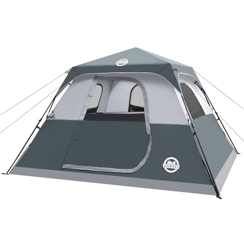 ADSMART Instant Tents for Camping 6 Person Tent Waterproof Easy Setup Sets Up Backpacking Tents with Carry Bag for Outdoor Hiking (Grey)