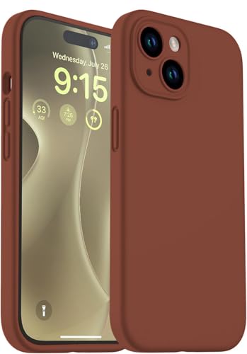 Image of DIZORO Compatible for iPhone 15 Case, Slim Liquid Silicone 3 Layers Full Covered Soft Gel Rubber Phone Case Protective Cover 6.1 Inch (Natural Brown)