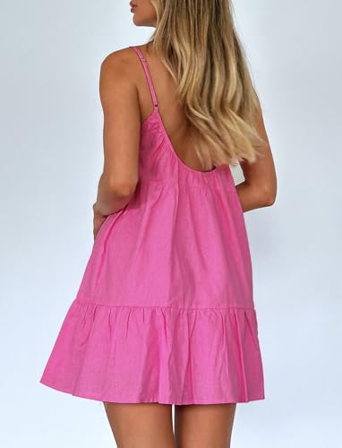 Image of OZICERD Flowy Short Sundress Mini Babydoll Dresses for Women Going Out Tiered Ruffle Beach Spaghetti Strap Swing Dress Cute