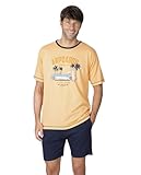 MASSANA Pijama Corto para Hombre P261301, Algodón 100%, Estampado Gráfico, Azul o Naranja, Manga Corta, Verano (FR/ES, Letras, XL, Regular, Regular, Naranja)