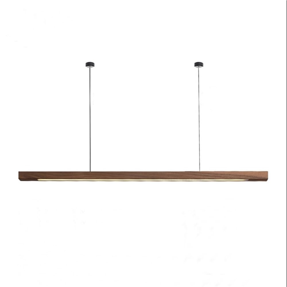 LYOUAE Nordic Wood Linear Pendant Light Modern Minimalist Strip Hanging Lamp LED 3-Color Dimming Chandelier(Walnut Wood,80CM)