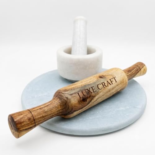 Image of 10 Inch White Marble Chakla Belan Set with 4x3 Inch White Marble Okhli Musal Combo | Premium Roti Rolling Board with Wooden Belan | Luxury Kitchen Accessories for Roti, Chapati, Paratha Spice Grinding