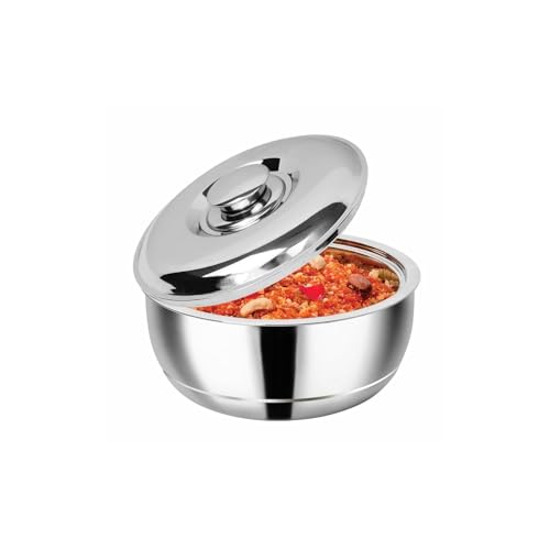 Signoraware 500ml Fresh Maxx Double Wall Stainless Steel Belly Shape Casserole - Insulated Thermal Serving Bowl, Elegant Hot Pot Food Warmer with Self-Locking Lid