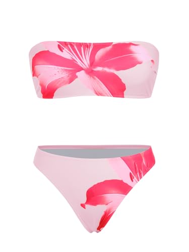 Image of ZAFUL Womens 3pcs Bikini Swimsuits Bandeau 3 Piece Swimwear High Cut Bikini Sets with Long Sheer Coverup Dress