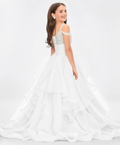 Off Shoulder Girls Pageant Dress Long Pearl Ruffles Princess Prom Party Ball Gowns with Train3