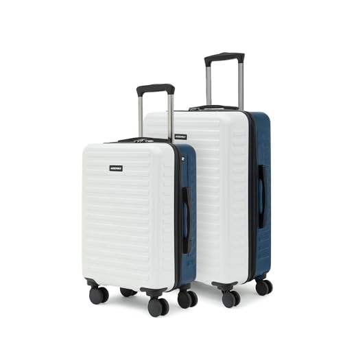 Image of Assembly Stark Hard Luggage Set of 2 Trolley Bags (20 + 24 Inch), Unbreakable Polycarbonate Dual-Tone Luggage Set, TSA Lock, Silent 8 Spinner Wheels, Hard Shell Suitcase Set Blue White