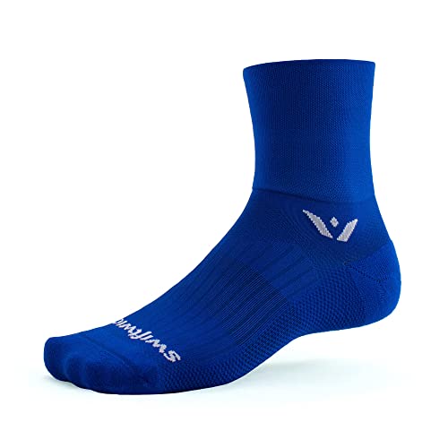 Image of Swiftwick ASPIRE FOUR Trail Running, Cycling Crew Socks, Compression Fit (Cobalt Blue, X-Large)