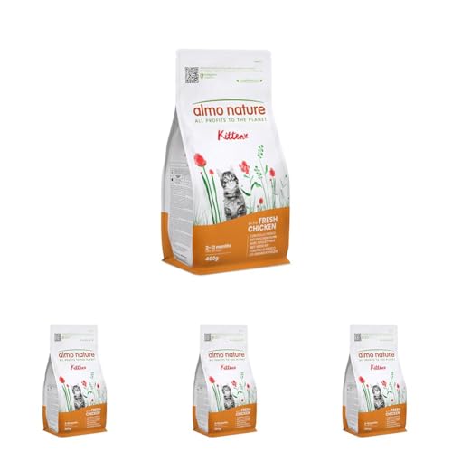 Almo Nature Kitten - Croquetas para Gatitos con Pollo Fresco - para un Crecimiento Equilibrado de 2 a 12 Meses, Adecuado para Embarazo y Lactancia - Bolsa de 400 g (Paquete de 4)