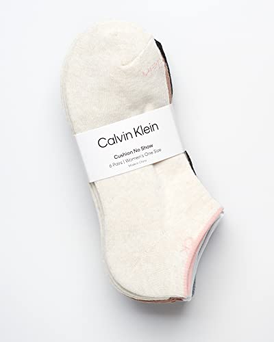 Image of Calvin Klein Womens No Show Socks - 6 Pack Breathable Cotton Blend Athletic Performance Low Cut Running Socks for Women