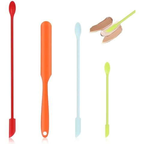 JIYIN 4Pcs Silicone Beauty Spatula, Reusable Makeup Spatulas Lotion Jar Spatula Small Spatulas for Cosmetics Multifunctional Tiny Makeup Spatula Beauty Silicone Stir Sticks for Kitchen Bottles Cover