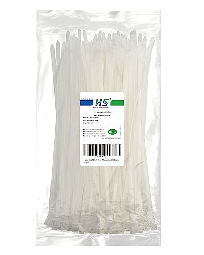 Image of HS Zip Ties 10 Inch White 50 LBS Nylon Medium Clear Cable Ties Straps Strong for Bike /Car /Cord Management,100 Pack