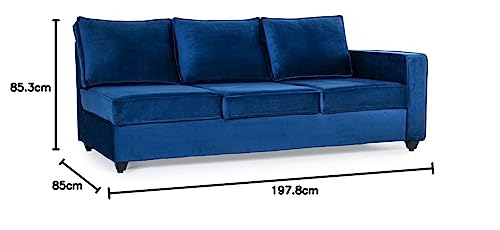 Image of Wakefit Sofa Set | 3 Year Warranty | Sofa 3 Seater, 3 Seater Sofa for Living Room, Wooden Sofa Set, 3 Seater + Left Aligned, Sofa for Living Room - Napper(Fabric-Velvet : Blue)