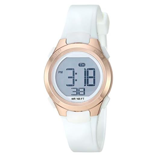 Amazon Essentials Women's Digital Chronograph Rose Gold-Tone and White Resin Strap Watch