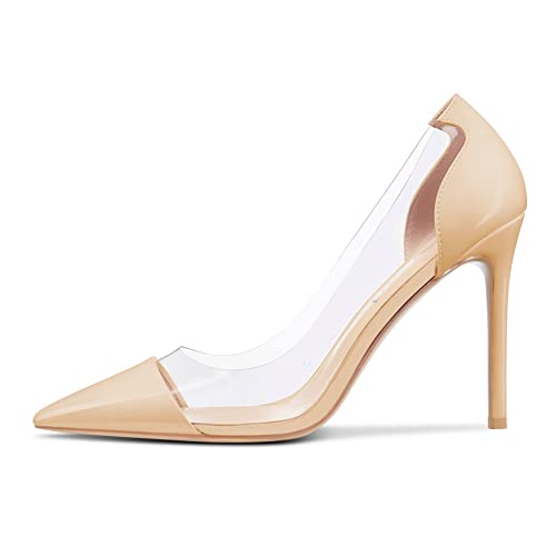 Castamere Women's High Heel Stilettos Clear Slip-on Pumps Close Pointed Toe Cute Classic Wedding Shoes 3.9 Inches Heels2