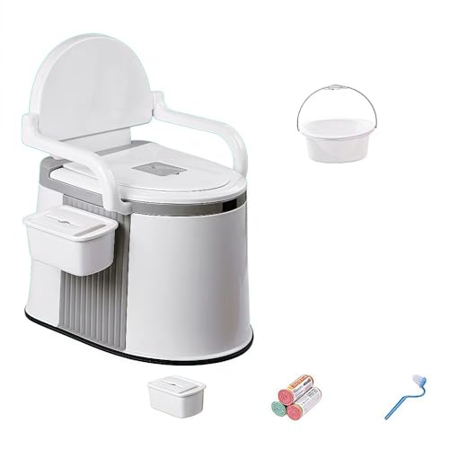 Negosuポータブルトイレ介護用簡易トイレ手すり付き便座大人用洗面バスケット付き屋外屋内移動式トイレ妊婦高齢者や身体障害者用ベッドルームキャンピングカー用 (D,グレー)