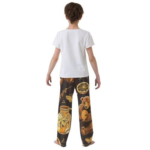 ZZXXB Bear and Honey Boys Long Pants Soft Trousers Elastic Waist Kids Lounge Bottoms with Pockets S-XL3