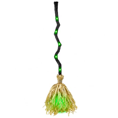 35' Animated Witch Broom, Sound & Touch Activated Halloween Decor with LEDs