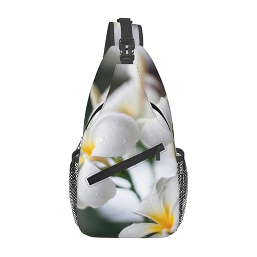 BYwenhopnbs Sac bandoulière homme, petit sac à dos de voyage avec de magnifiques fleurs de frangipanier blanc.
