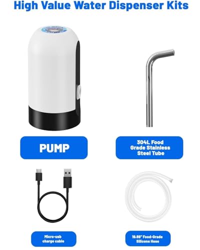 Image of Urdonda Automatic Portable Electric Drinking Water Dispenser Stainless-Steel 5 Gallon Bottle Pump with USB Charging and Switch (White)