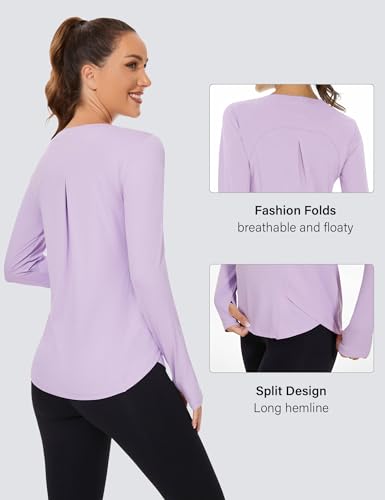 Rapbin Women's UPF 50+ Sun Protection T-Shirts Long Sleeve Boat Neck Workout Lightweight Quick Dry Top with Thumb Hole