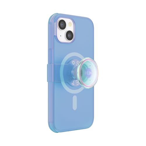 Image of PopSockets iPhone 14 Case with Phone Grip and Slide Compatible with MagSafe, Phone Case for iPhone 14, Wireless Charging Compatible - Blue Opalescent