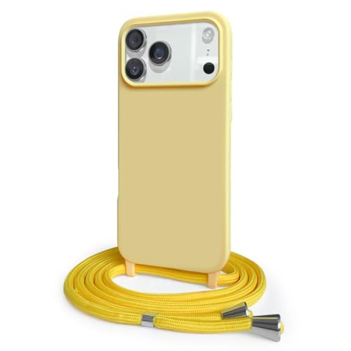 Coque iPhone 17 antichoc avec cordon réglable jaune mat