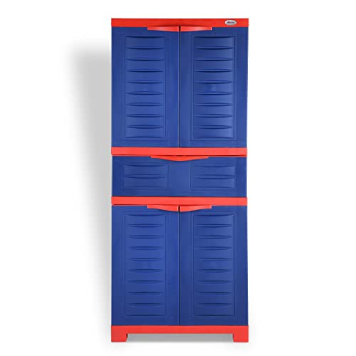 Image of Supreme Furniture Fusion 02 MDR 01 Multipurpose Plastic Cupboard | 40-Months Warranty* | Cabinet with 1 Drawer Storage at Center | Spacious Shelves | Big Organiser for Bedroom | DIY |Royal Blue Red