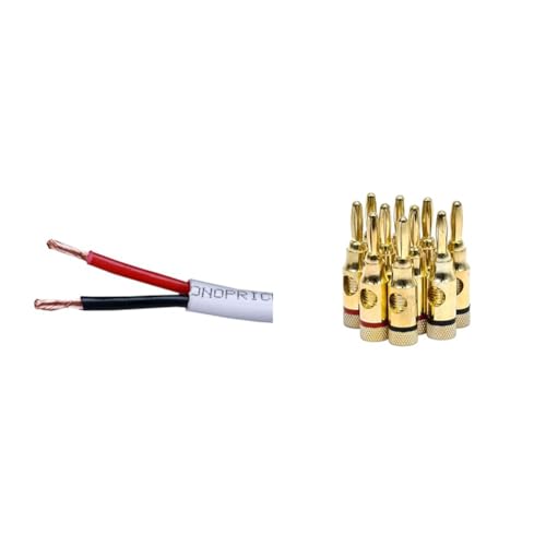 Monoprice 100ft 14AWG Speaker Wire & 5 Pairs Gold Plated Banana Plugs