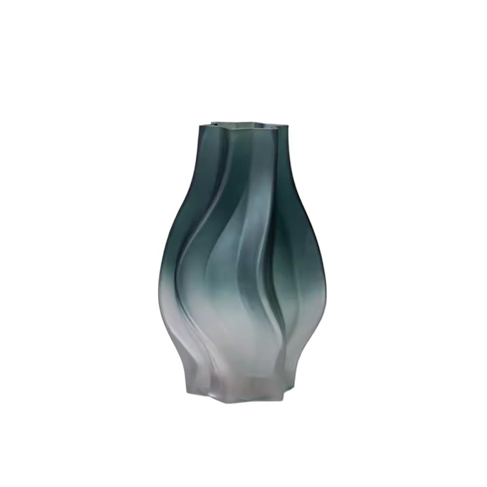 Vase en verre givré vert grand format pour lys et fleurs de salon