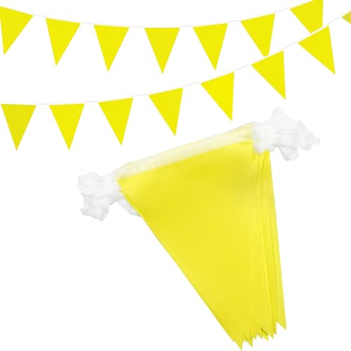 Banner con bandierine gialle da 15 m, striscioni triangolari in tessuto da 42 pezzi per decorazioni per feste di compleanno a casa per interni ed esterni, per matrimoni, feste di compleanno