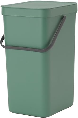 Brabantia - Sort & Go Kosz na Śmieci 16L - Sredni Kosz na Śmieci - Pokrywa Stay Open - Uchwyt do Przenoszenia - Łatwy do Czyszczenia - Montaż pod Zlewem lub na Scianie - Fir Green - 22 x 28 x 40 cm